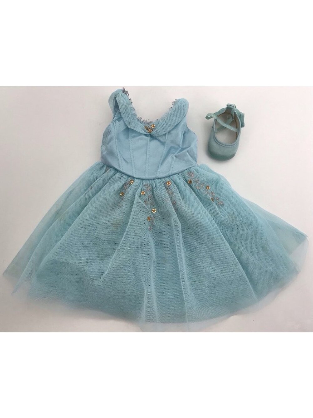 American Girl Just Like You Blue Ballet Recital Dance Outfit Dress & 1  Shoe